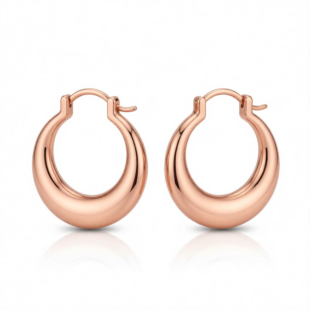 18K Rose Gold-Plated Smooth Hoop Earrings, rose gold hoop earrings for women, dainty minimalist design, side view