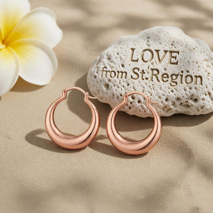 18K Rose Gold-Plated Smooth Hoop Earrings, rose gold hoop earrings for women, dainty minimalist design, lifestyle look