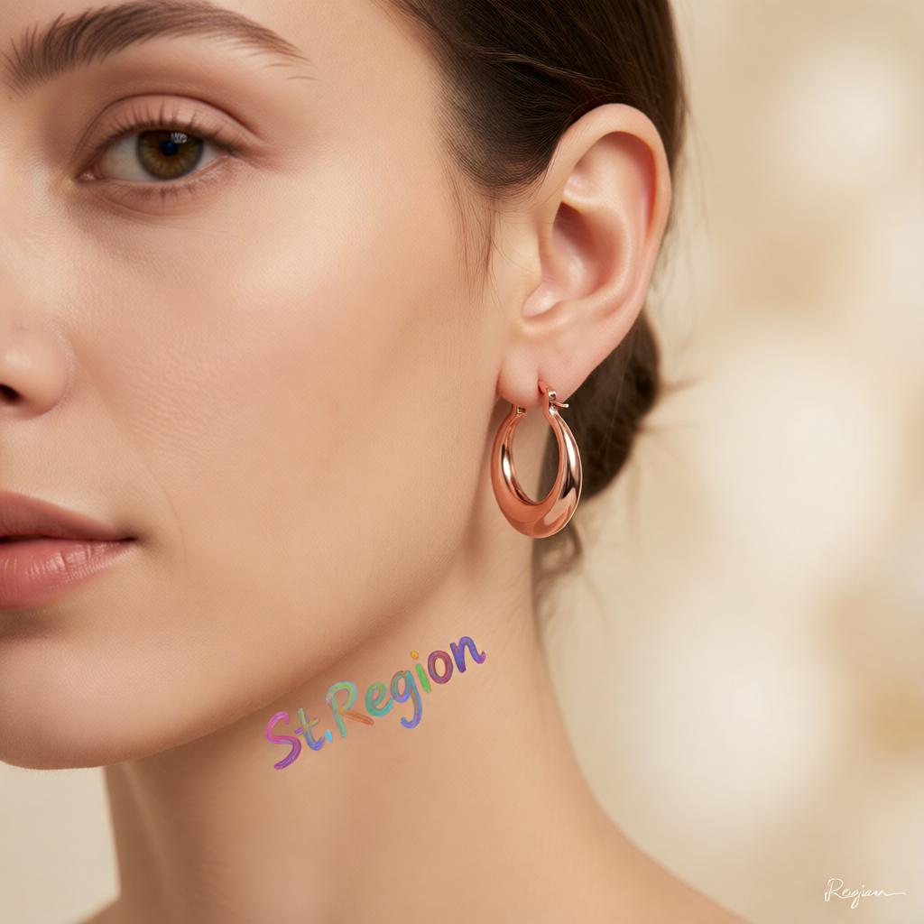 18K Rose Gold-Plated Smooth Hoop Earrings, rose gold hoop earrings for women, dainty minimalist design, styled look