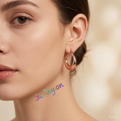 18K Rose Gold-Plated Smooth Hoop Earrings, rose gold hoop earrings for women, dainty minimalist design, styled look