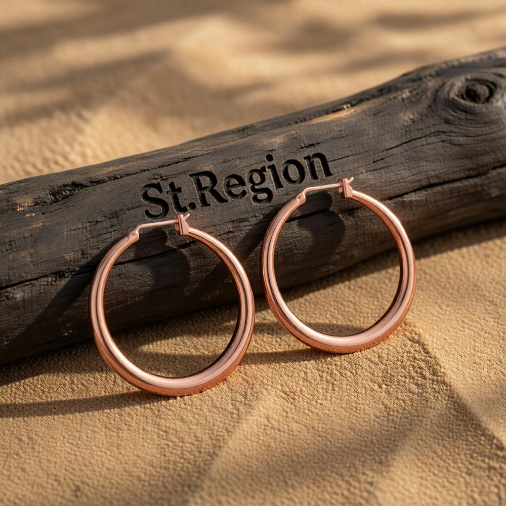18K Rose Gold-Plated Polished Barrel Hoop Earrings, rose gold hoop earrings for women, vintage-inspired design, front view