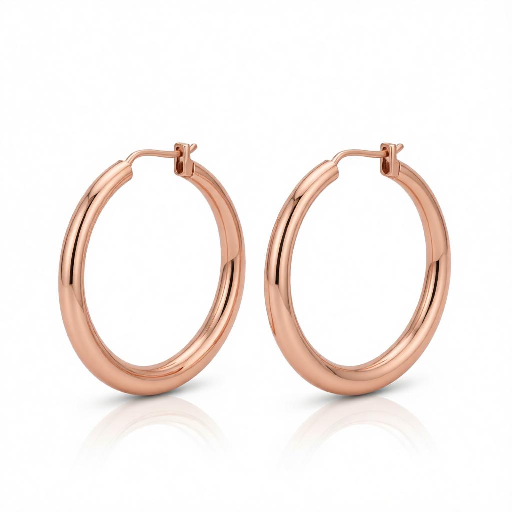 18K Rose Gold-Plated Polished Barrel Hoop Earrings, rose gold hoop earrings for women, vintage-inspired design, side view