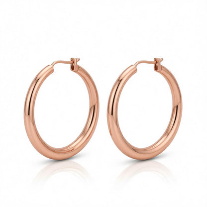 18K Rose Gold-Plated Polished Barrel Hoop Earrings, rose gold hoop earrings for women, vintage-inspired design, side view