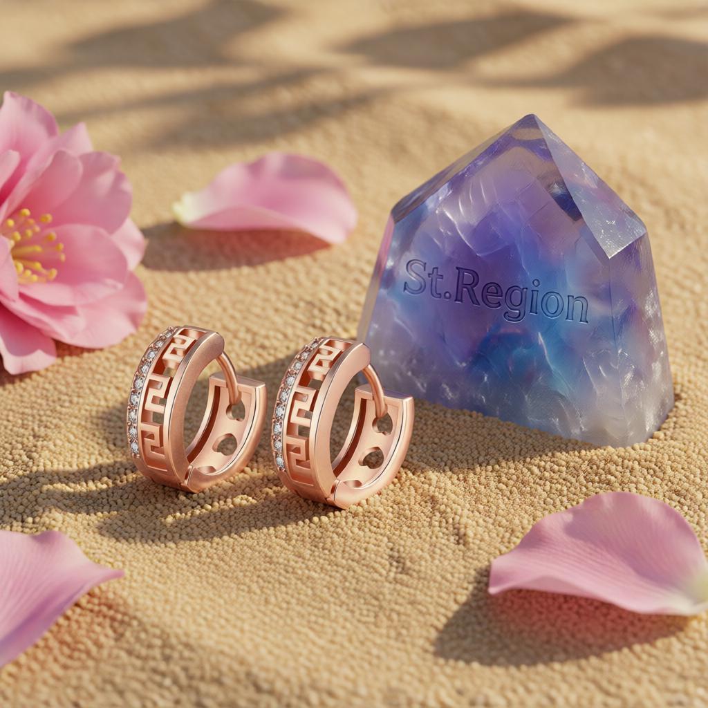 Cubic Zirconia and 18K Rose Gold-Plated Huggie Earrings, rose gold huggie earrings, vintage-inspired design, detail close-up