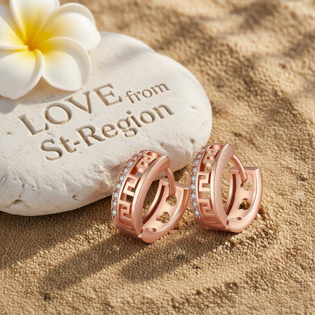 Cubic Zirconia and 18K Rose Gold-Plated Huggie Earrings, rose gold huggie earrings, vintage-inspired design, lifestyle look