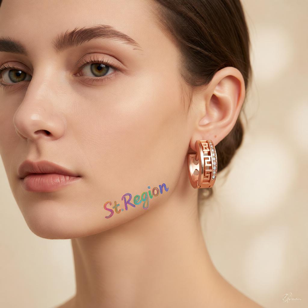Cubic Zirconia and 18K Rose Gold-Plated Huggie Earrings, rose gold huggie earrings, vintage-inspired design, styled look