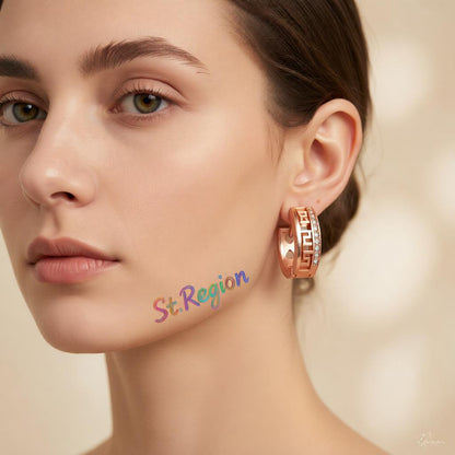 Cubic Zirconia and 18K Rose Gold-Plated Huggie Earrings, rose gold huggie earrings, vintage-inspired design, styled look