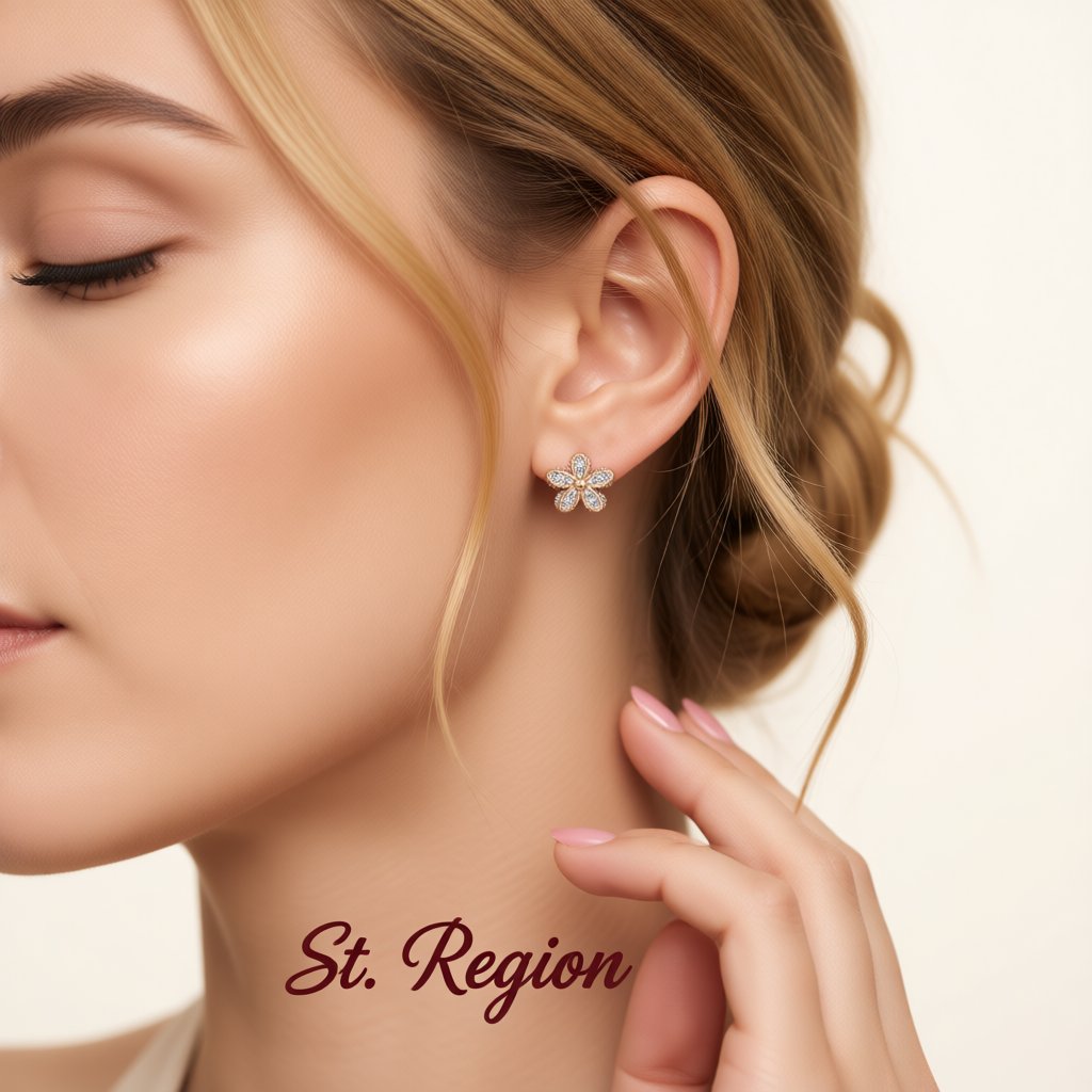 Cubic Zirconia and 18K Rose Gold-Plated Flower Stud Earrings, rose gold stud earrings for women, everyday style, styled look