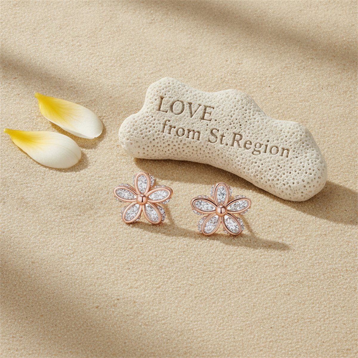 Cubic Zirconia and 18K Rose Gold-Plated Flower Stud Earrings, rose gold stud earrings for women, lifestyle look