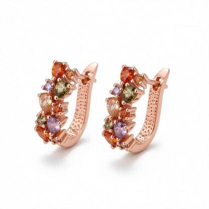 Cubic Zirconia & Crystal 18K Rose Gold-Plated Cluster Huggie Earrings