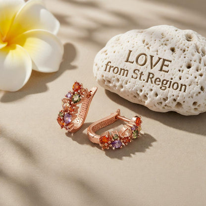 Cubic Zirconia & Crystal 18K Rose Gold-Plated Cluster Huggie Earrings