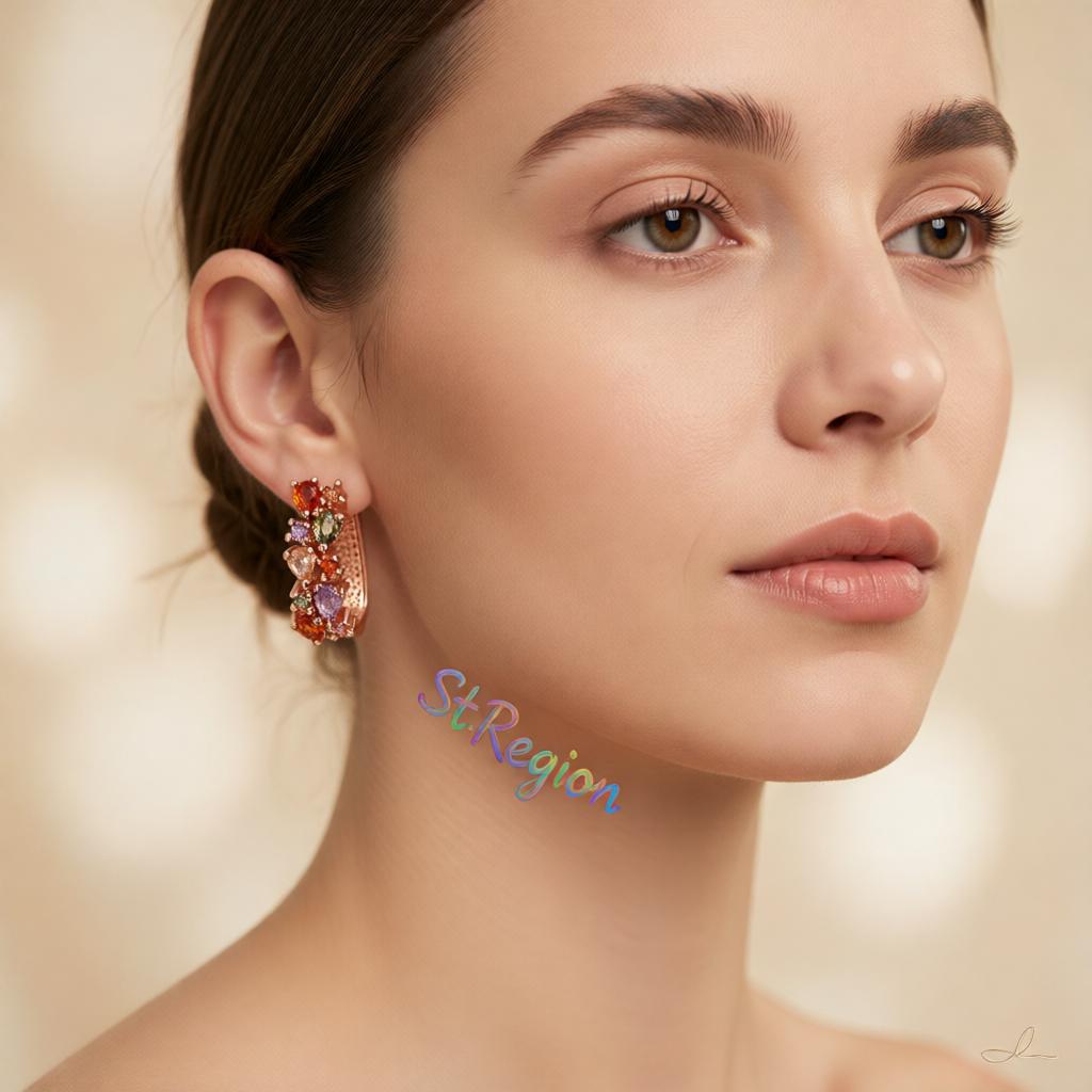 Cubic Zirconia & Crystal 18K Rose Gold-Plated Cluster Huggie Earrings