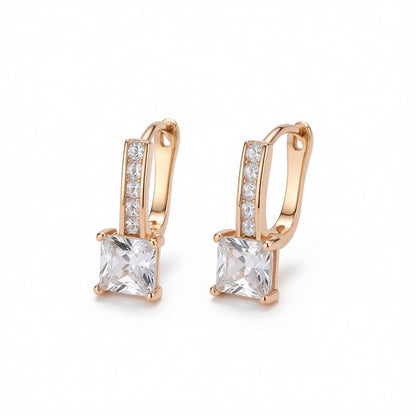 Cubic Zirconia and 18K Gold-Plated Huggie Earrings, gold huggie earrings, botanical inspired, side view