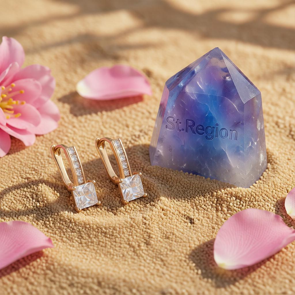 Cubic Zirconia and 18K Gold-Plated Huggie Earrings, gold huggie earrings, botanical inspired, detail close-up