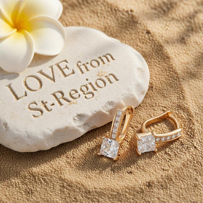 Cubic Zirconia and 18K Gold-Plated Huggie Earrings, gold huggie earrings, botanical inspired, lifestyle look