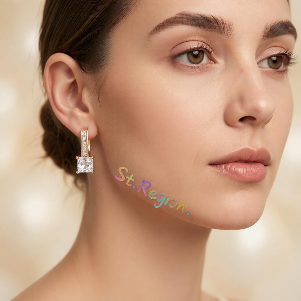 Cubic Zirconia and 18K Gold-Plated Huggie Earrings, gold huggie earrings, botanical inspired, styled look