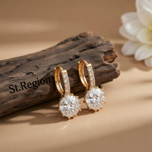 Cubic Zirconia & 18K Gold-Plated Round-Cut Huggie Earrings