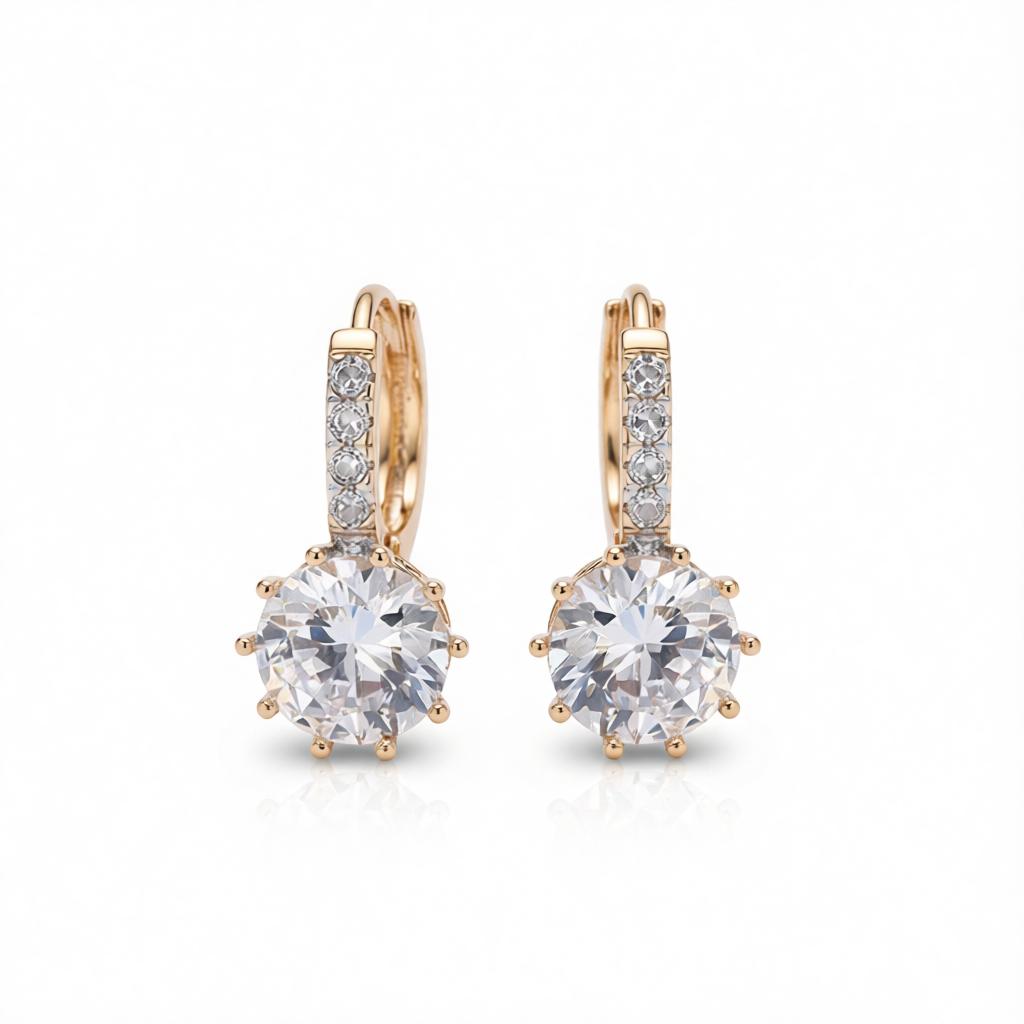 Cubic Zirconia and 18K Gold-Plated Round-Cut Huggie Earrings, gold huggie earrings, dainty minimalist design, side view