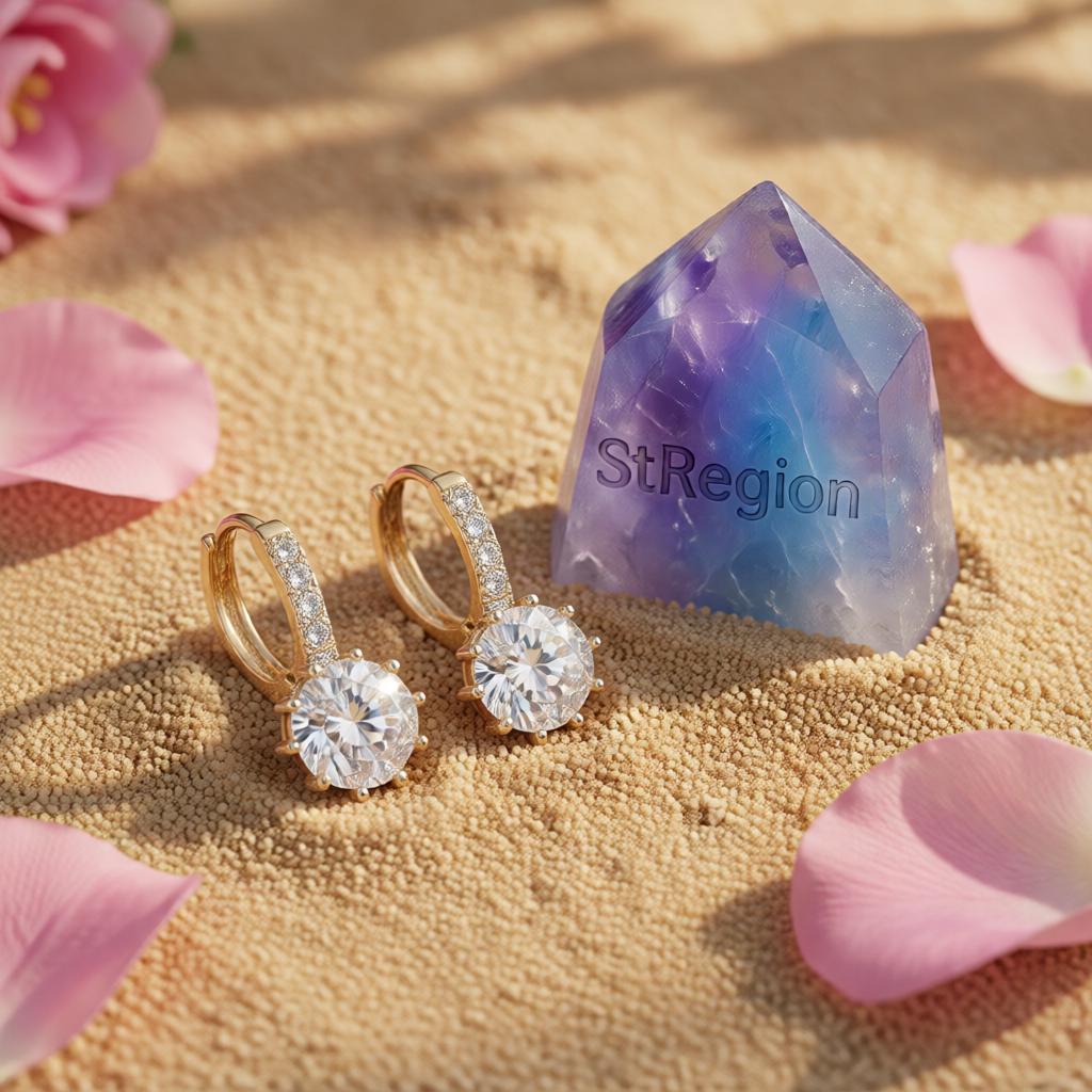 Cubic Zirconia and 18K Gold-Plated Round-Cut Huggie Earrings, gold huggie earrings, dainty minimalist design, detail close-up