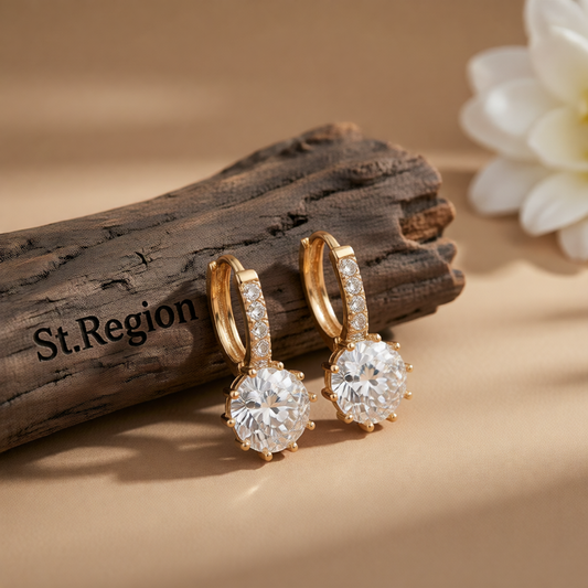 Cubic Zirconia & 18K Gold-Plated Round-Cut Huggie Earrings