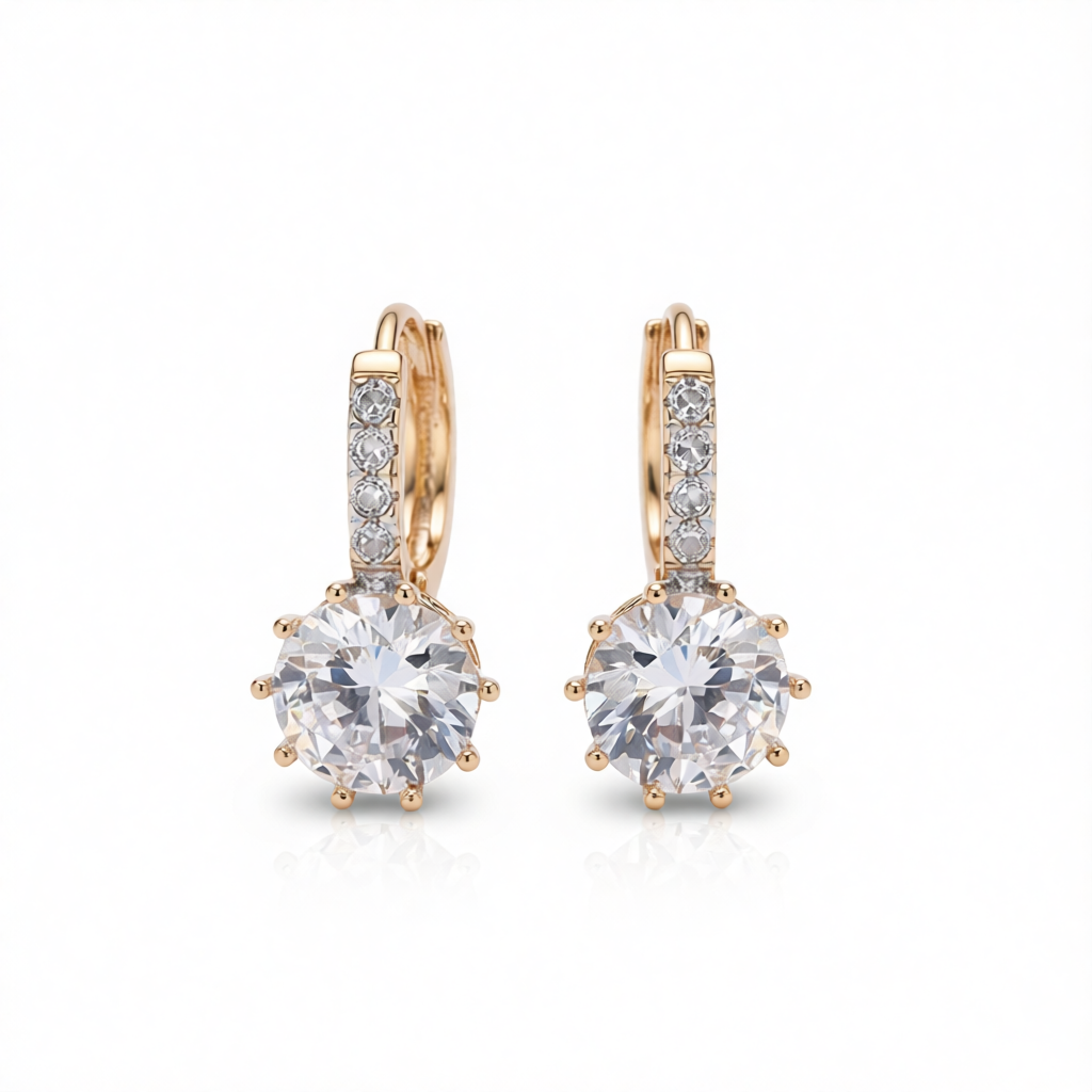 Cubic Zirconia & 18K Gold-Plated Round-Cut Huggie Earrings