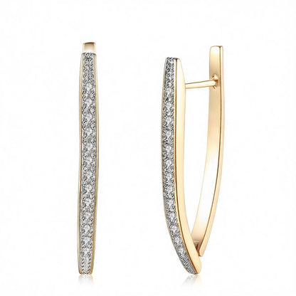 Cubic Zirconia and 18K Gold-Plated Triangle Drop Earrings, gold huggie earrings, dainty minimalist design, side view