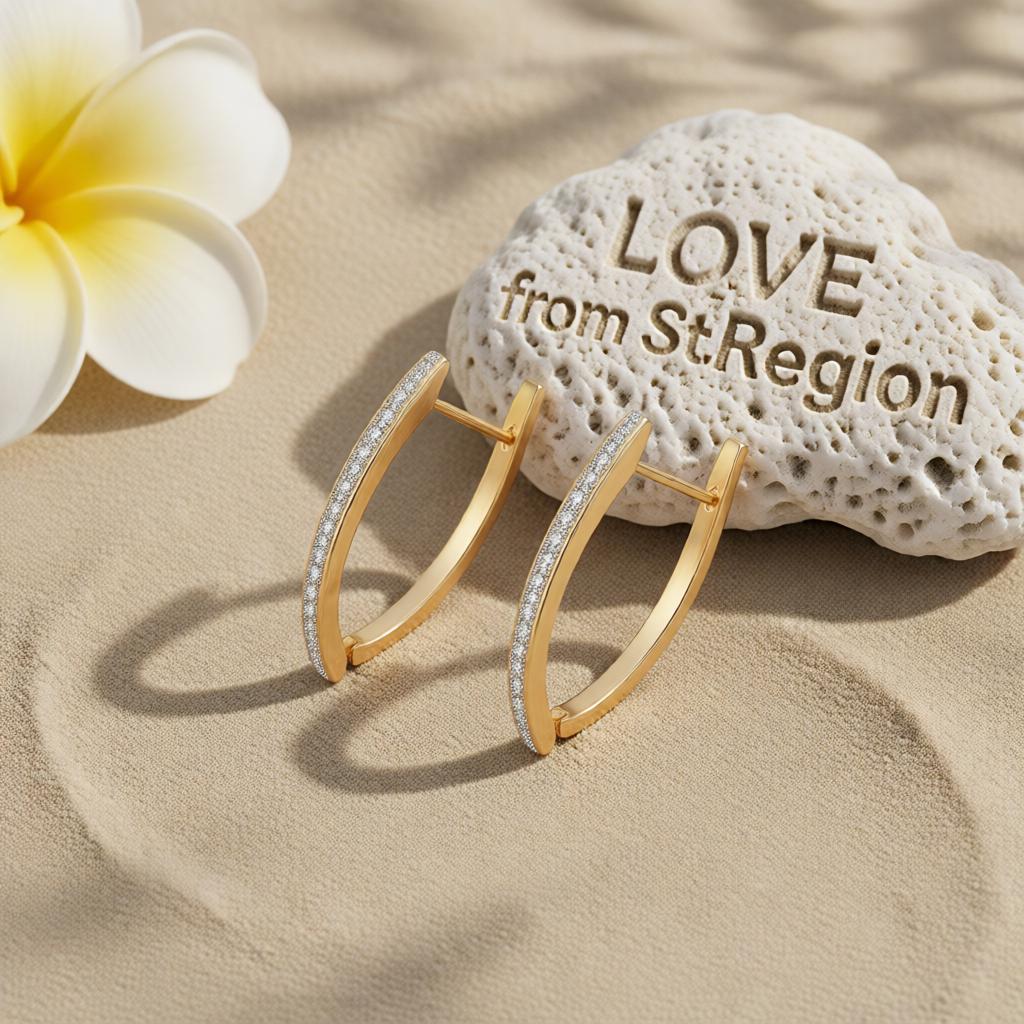 Cubic Zirconia and 18K Gold-Plated Triangle Drop Earrings, gold huggie earrings, dainty minimalist design, lifestyle look