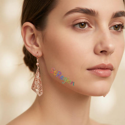 18K Rose Gold Plated Romantic Filigree Drop Earrings, rose gold drop earrings for women, styled look