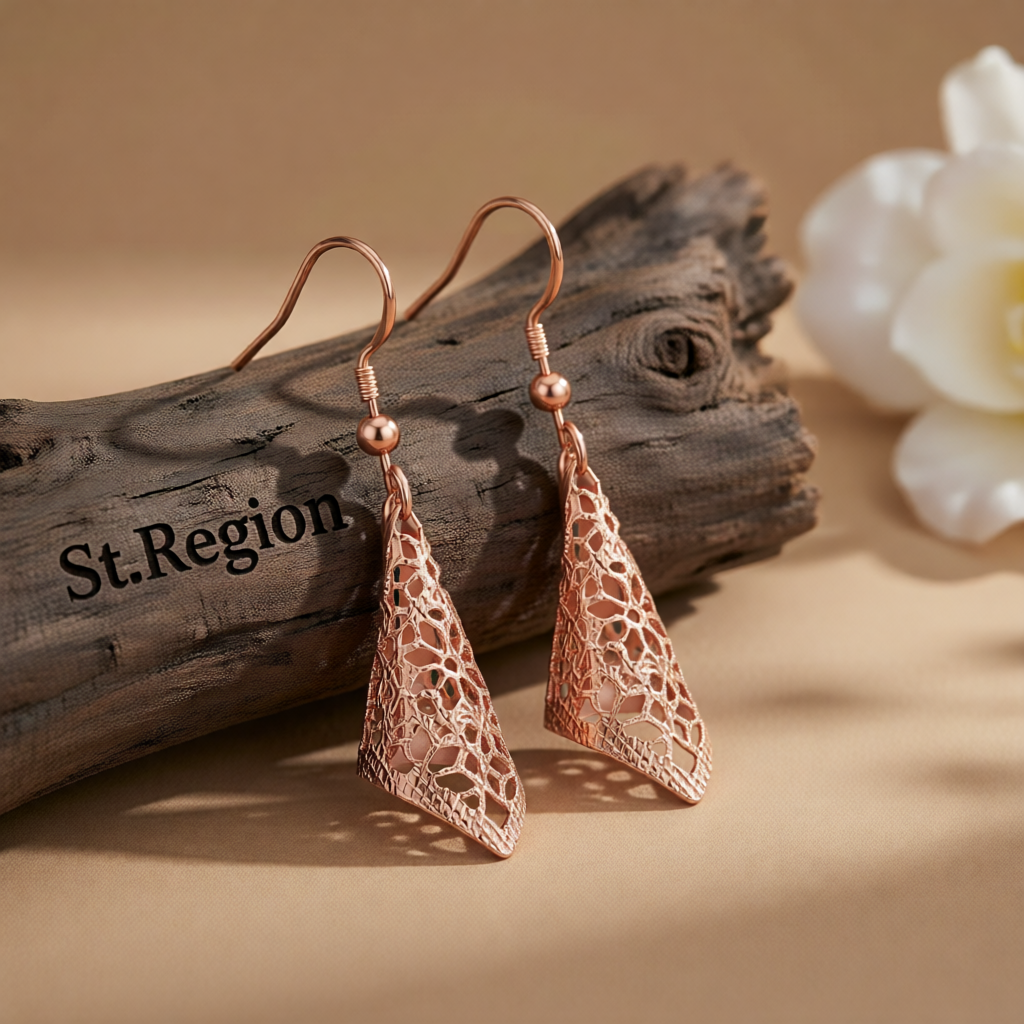 18K Rose Gold Plated Romantic Filigree Drop Earrings