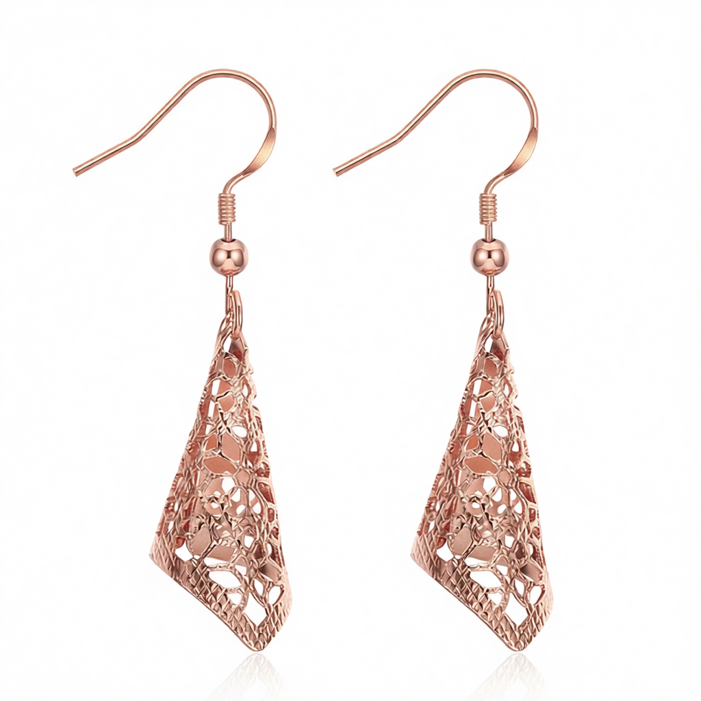 18K Rose Gold Plated Romantic Filigree Drop Earrings