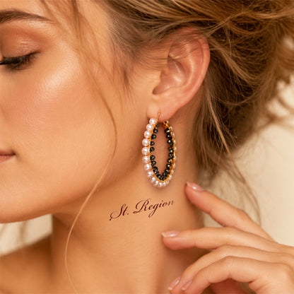 Black Acrylic & Pearl 18K Gold-Plated Hoop Earrings