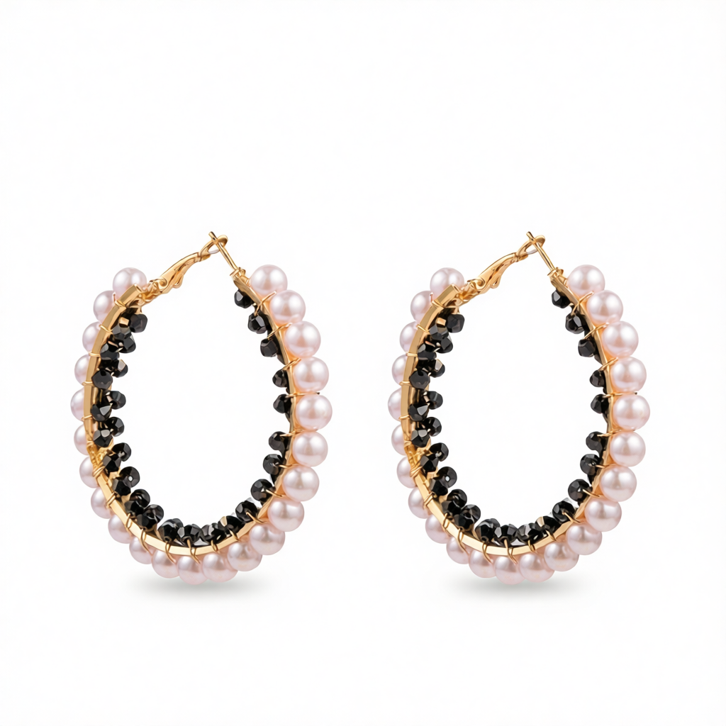 Black Acrylic & Pearl 18K Gold-Plated Hoop Earrings
