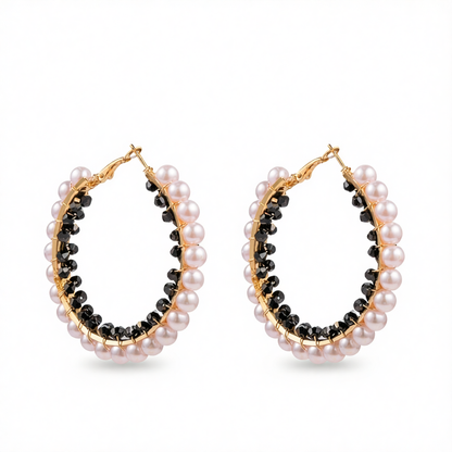 Black Acrylic & Pearl 18K Gold-Plated Hoop Earrings