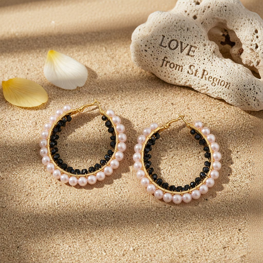 Black Acrylic & Pearl 18K Gold-Plated Hoop Earrings