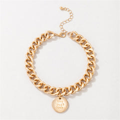Beautiful 18K gold-plated anklet showcasing a chunky curb chain and a unique coin charm, a must-have accessory for fashion lovers.