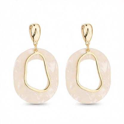 Ivory Acrylic and 18K Gold-Plated Circular Dangle Earrings, gold drop earrings for women, botanical inspired, side view