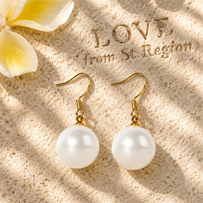 White Pearl and 18K Gold-Plated Hook Drop Earrings, gold drop earrings for women, elegant gift for her, lifestyle look