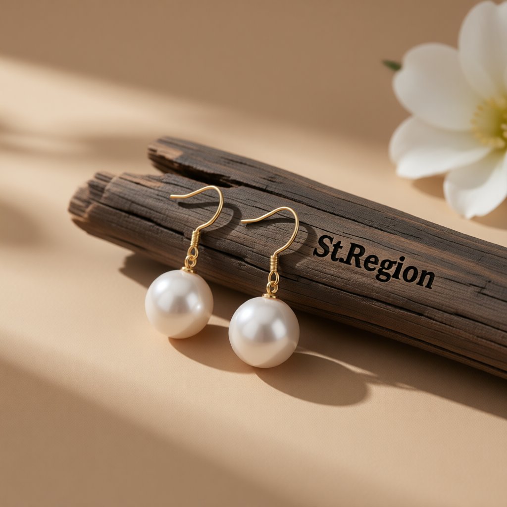 White Pearl and 18K Gold-Plated Hook Drop Earrings, gold drop earrings for women, elegant gift for her, front view