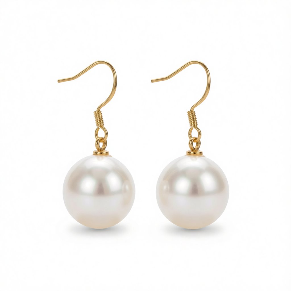 White Pearl and 18K Gold-Plated Hook Drop Earrings, gold drop earrings for women, elegant gift for her, side view
