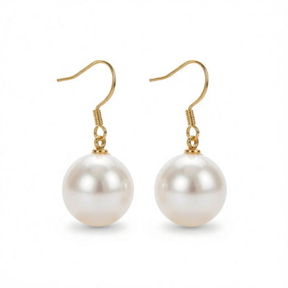 White Pearl and 18K Gold-Plated Hook Drop Earrings, gold drop earrings for women, elegant gift for her, side view