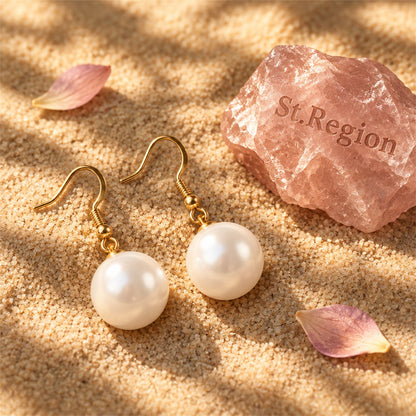 White Pearl and 18K Gold-Plated Hook Drop Earrings, gold drop earrings for women, elegant gift for her, detail close-up