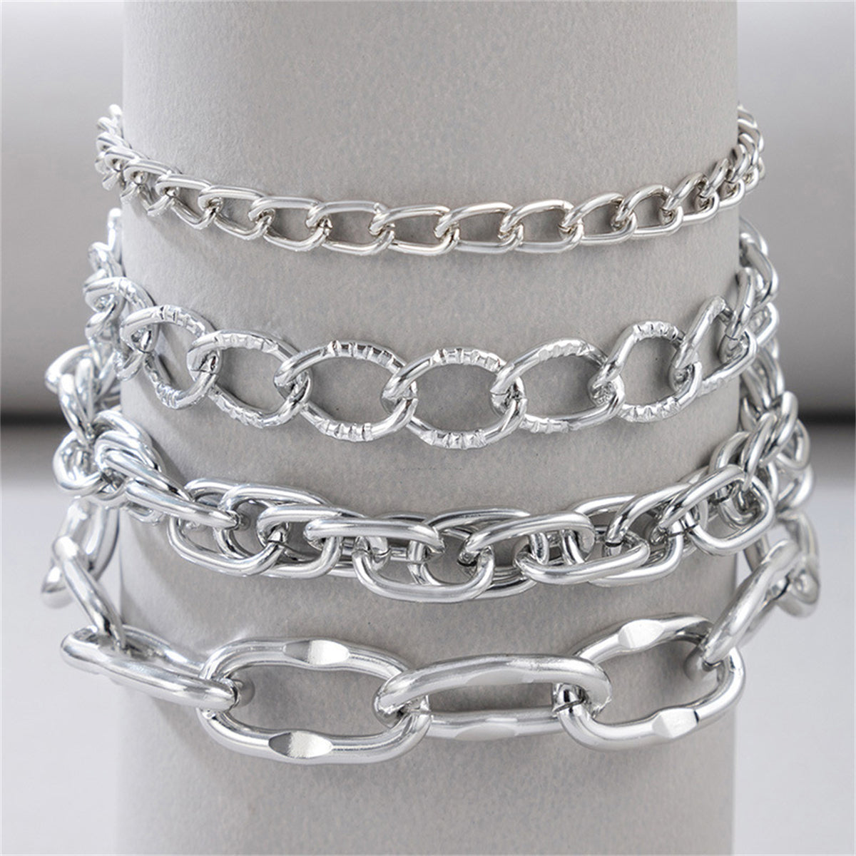 Silver-Plated Cable Chain Anklet Set