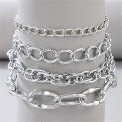 Silver-Plated Cable Chain Anklet Set