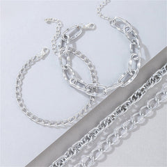 Silver-Plated Cable Chain Anklet Set