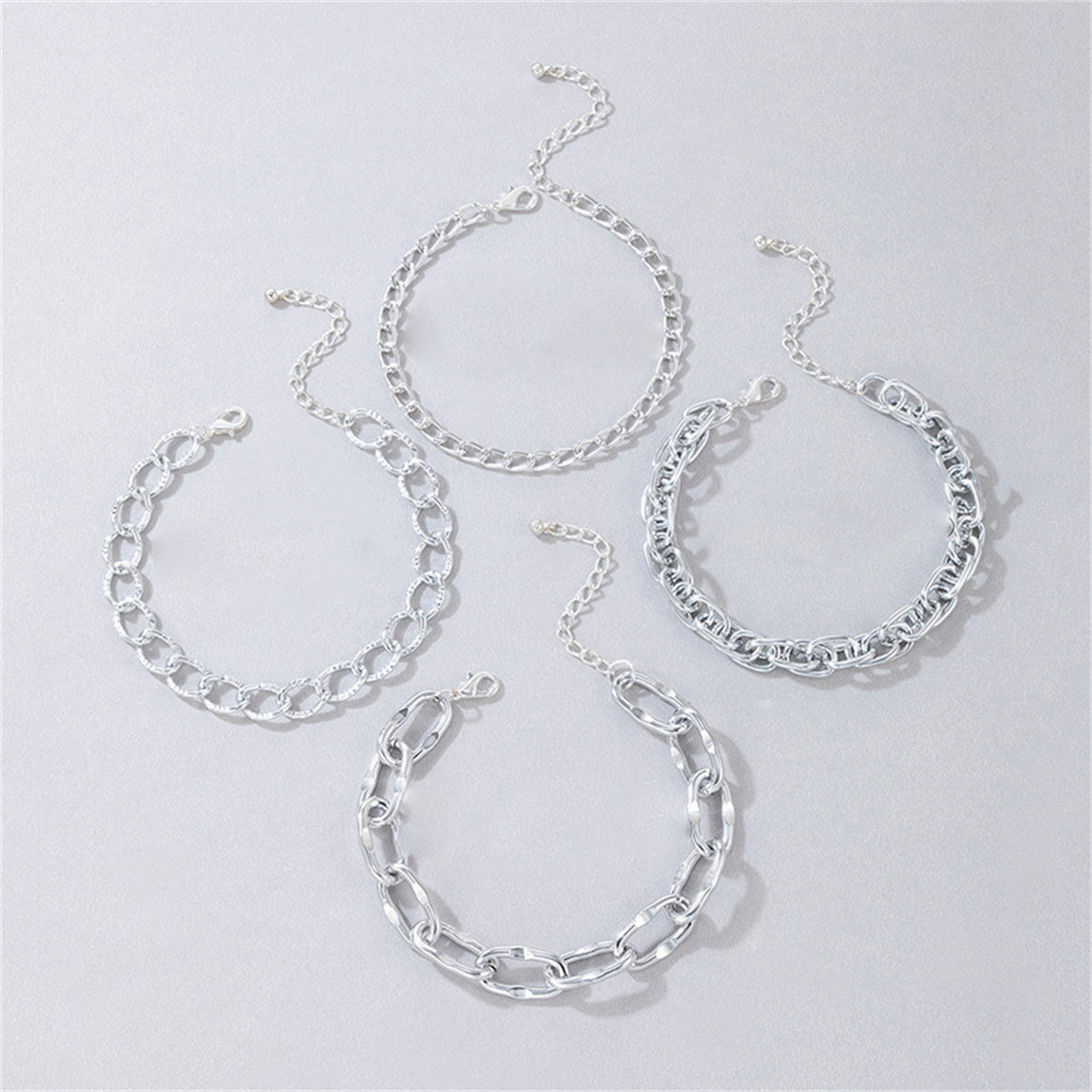 Silver-Plated Cable Chain Anklet Set