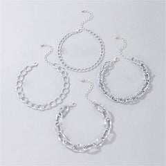 Silver-Plated Cable Chain Anklet Set