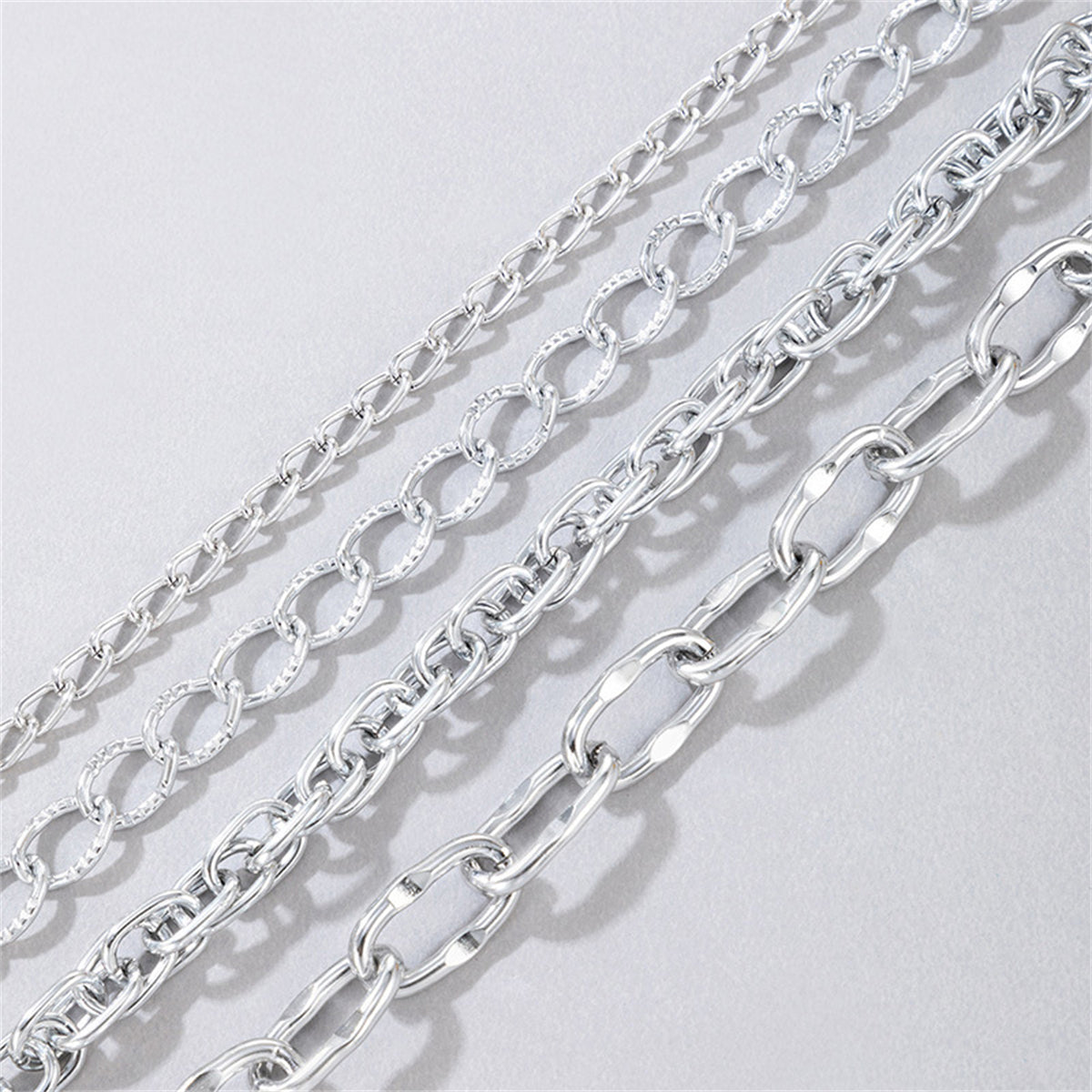 Silver-Plated Cable Chain Anklet Set