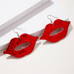 Red Polystyrene & Silver-Plated Glitter Lip Drop Earrings