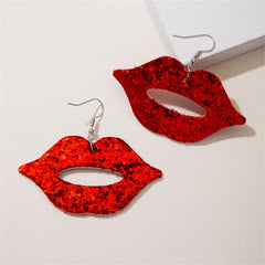 Red Polystyrene & Silver-Plated Glitter Lip Drop Earrings