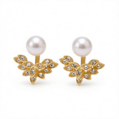 Pearl & Cubic Zirconia 18K Gold-Plated Botanical Ear Jackets